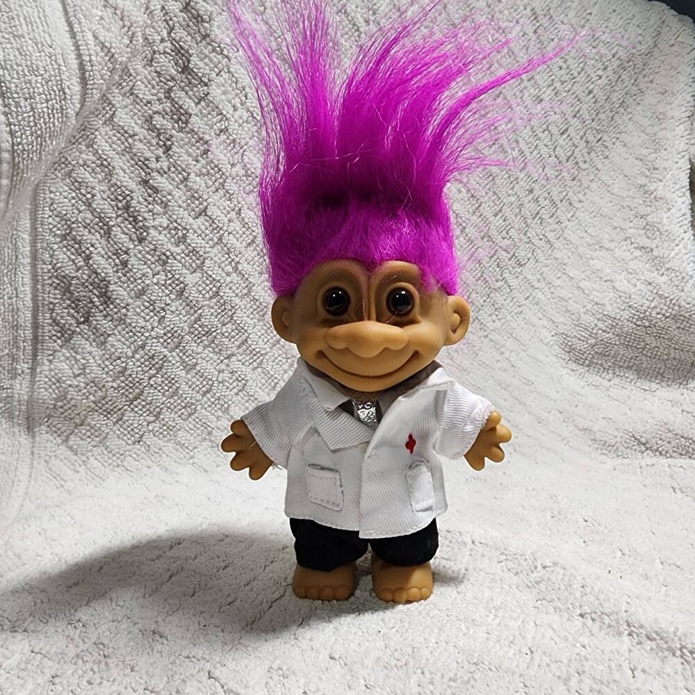 Troll Doll "Doctor" with Fuscia Hair, 5in Tall